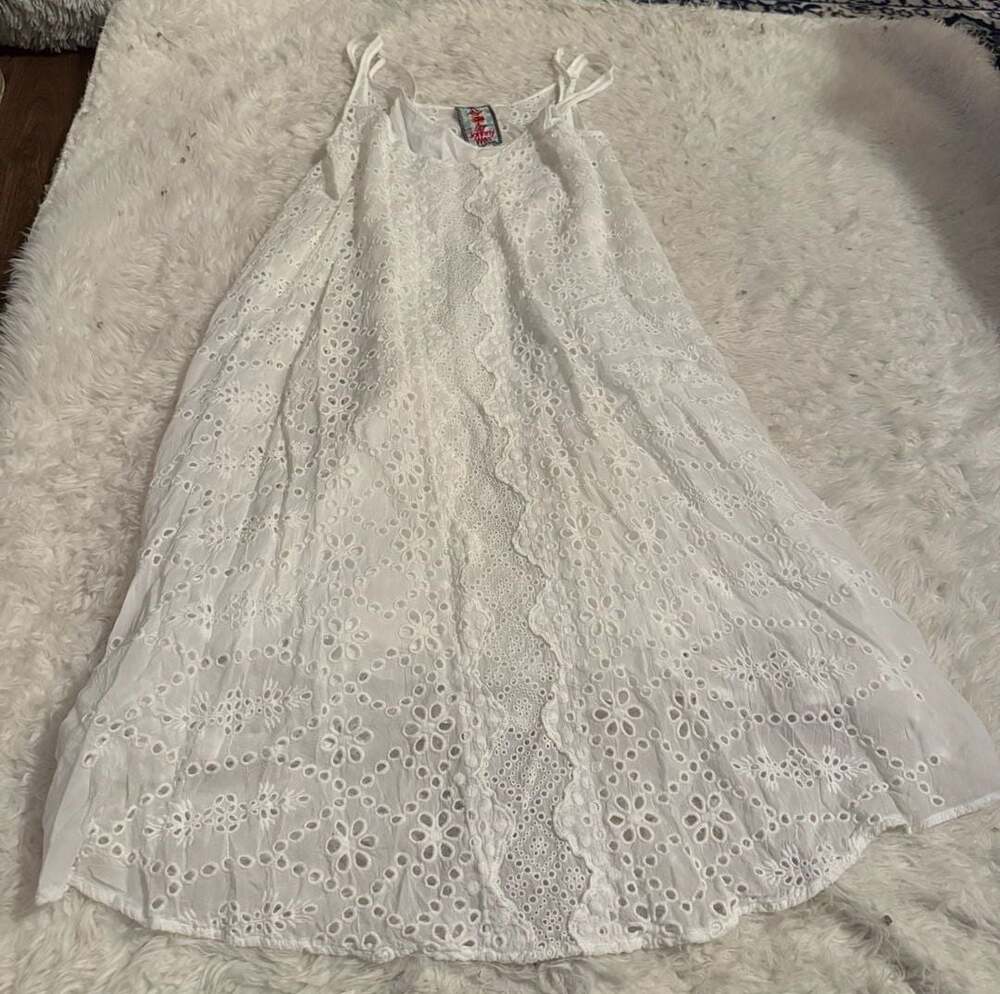 Johnny Was Eyelet Dress Size S White Cotton Cover-Up